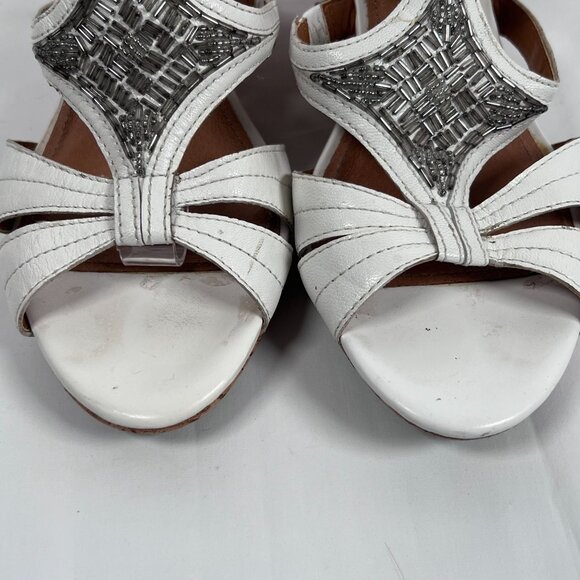 Clarks Bendables White Leather Sandals Wedge Cork Heel Open Toe Womens 9 - Picture 3 of 12